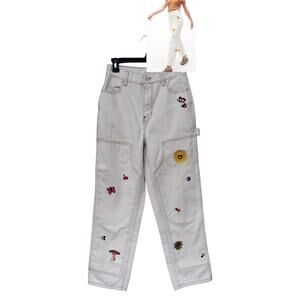 PACSUN Women's High Rise Carpenter Embroidered Off White/Cream Jeans Size 26